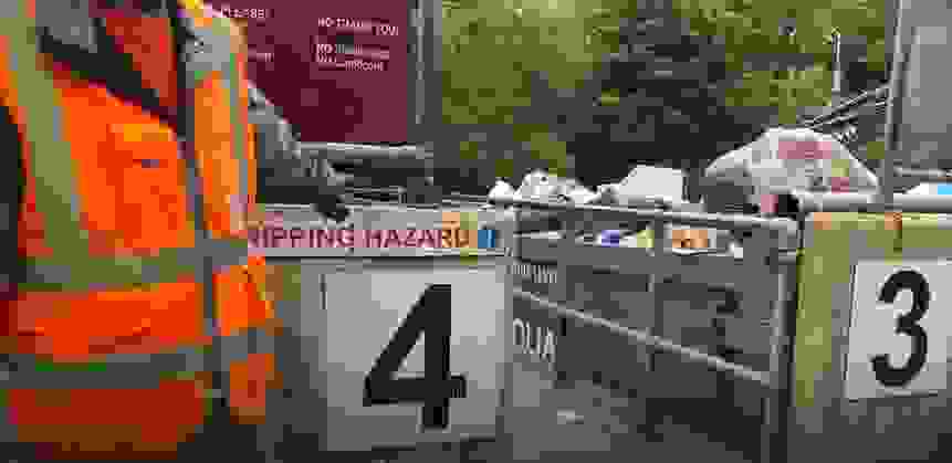 Crates of waste at a household waste recycling centre
