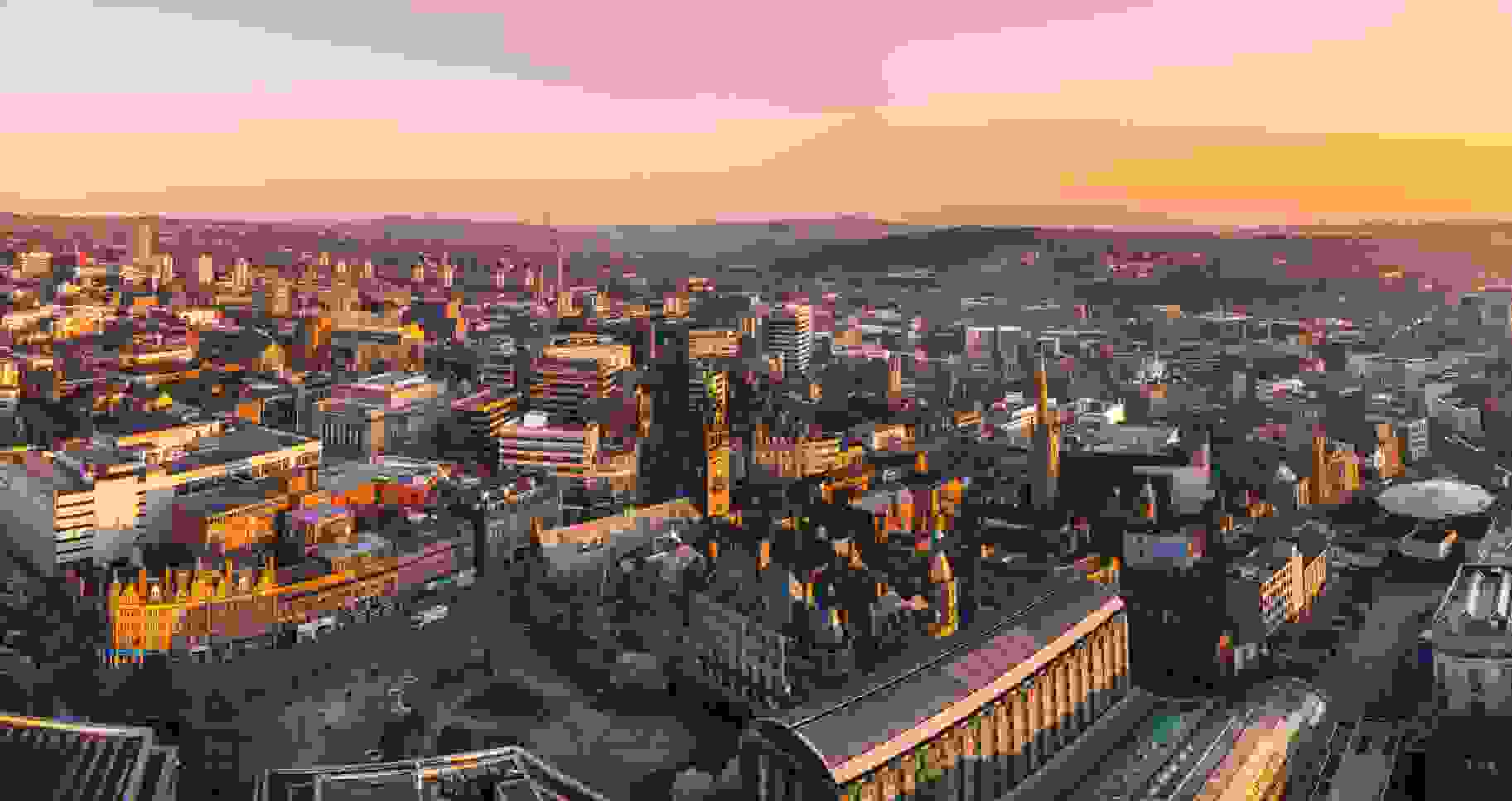 Sheffield city skyline at dusk