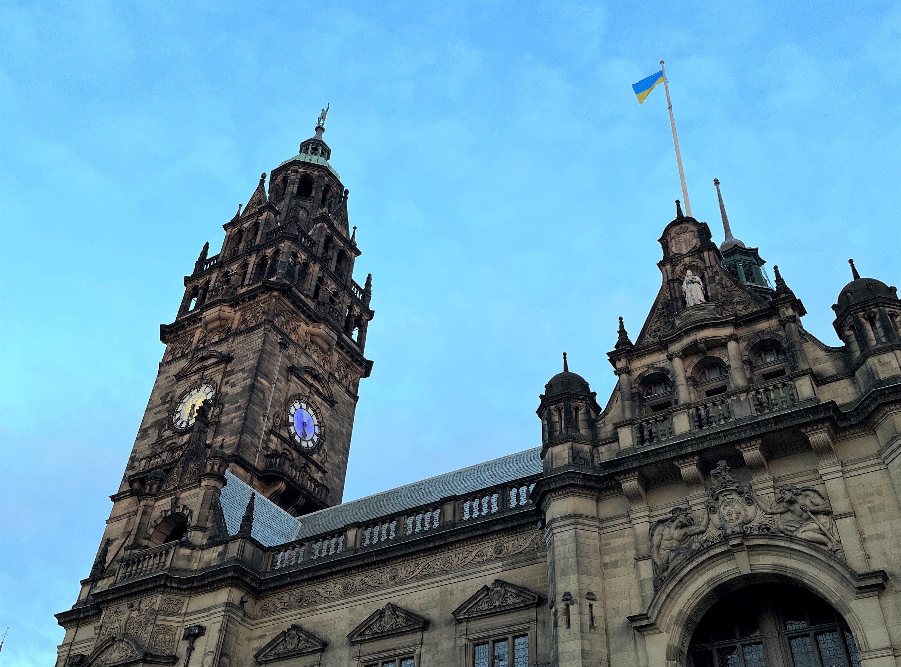 Ukraine flag at Sheffield town hall