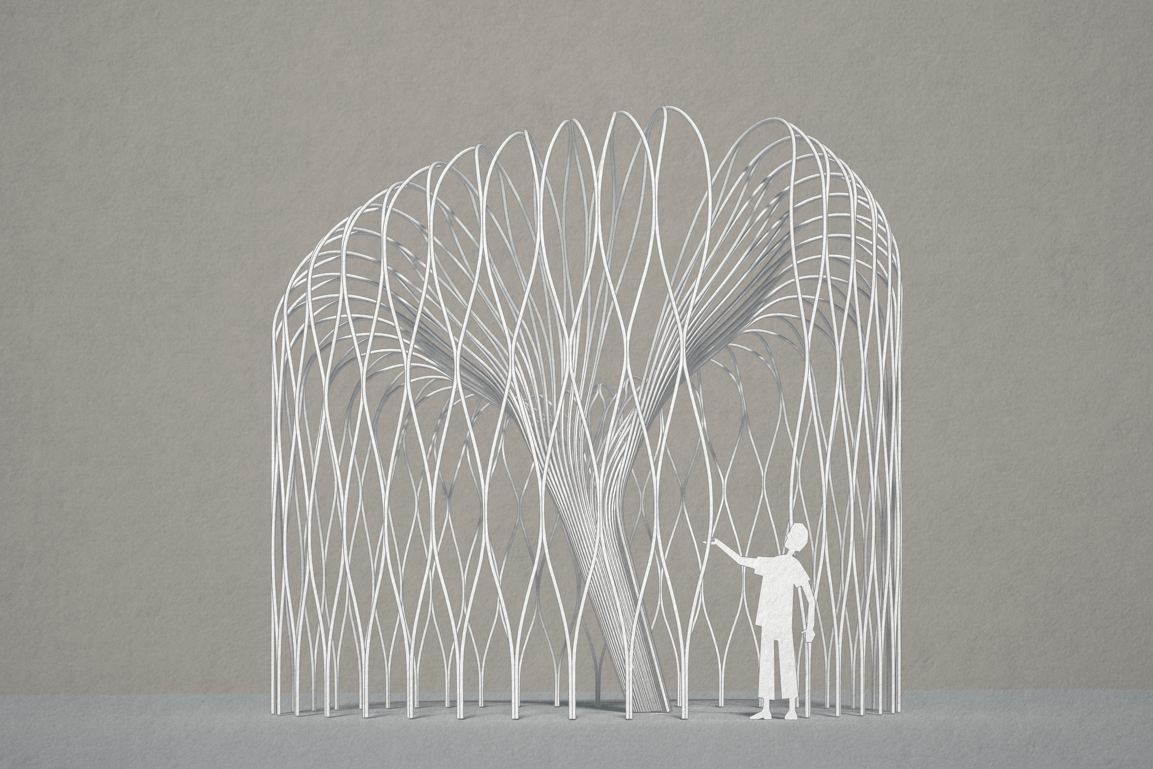Sketch of stainless steel Covid Memorial willow tree sculpture