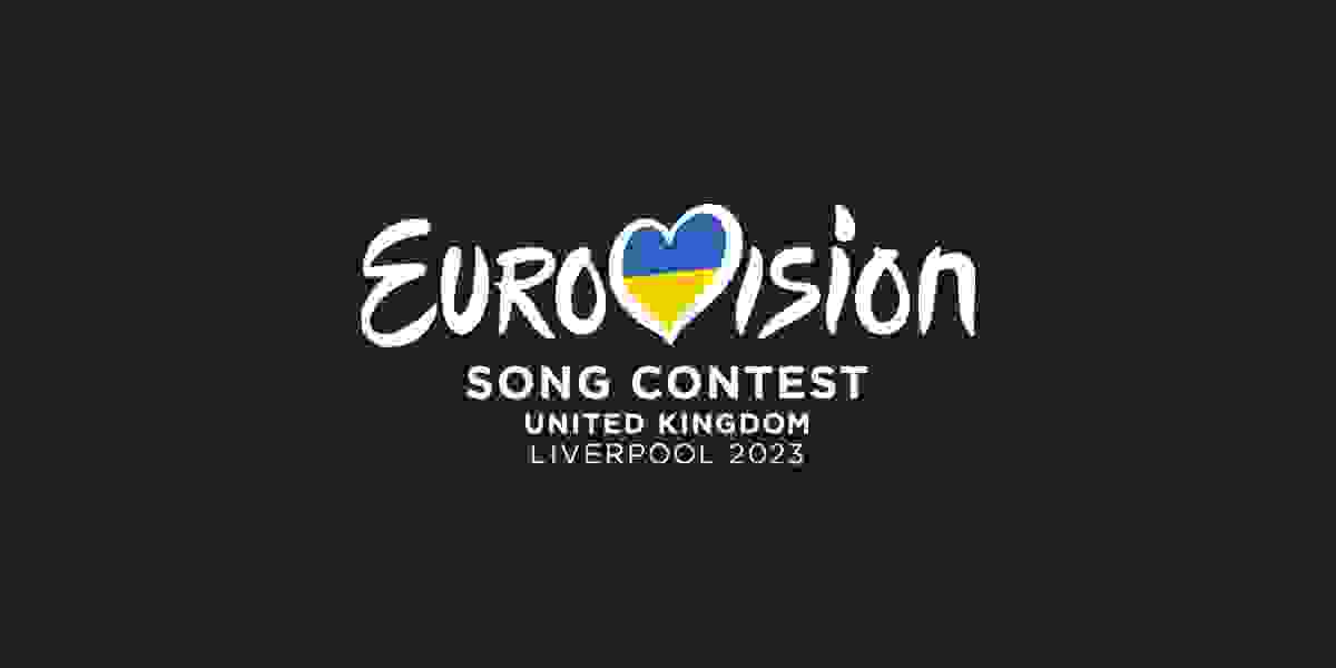 Eurovision song contest, with the v having a Ukrainian flag in the middle