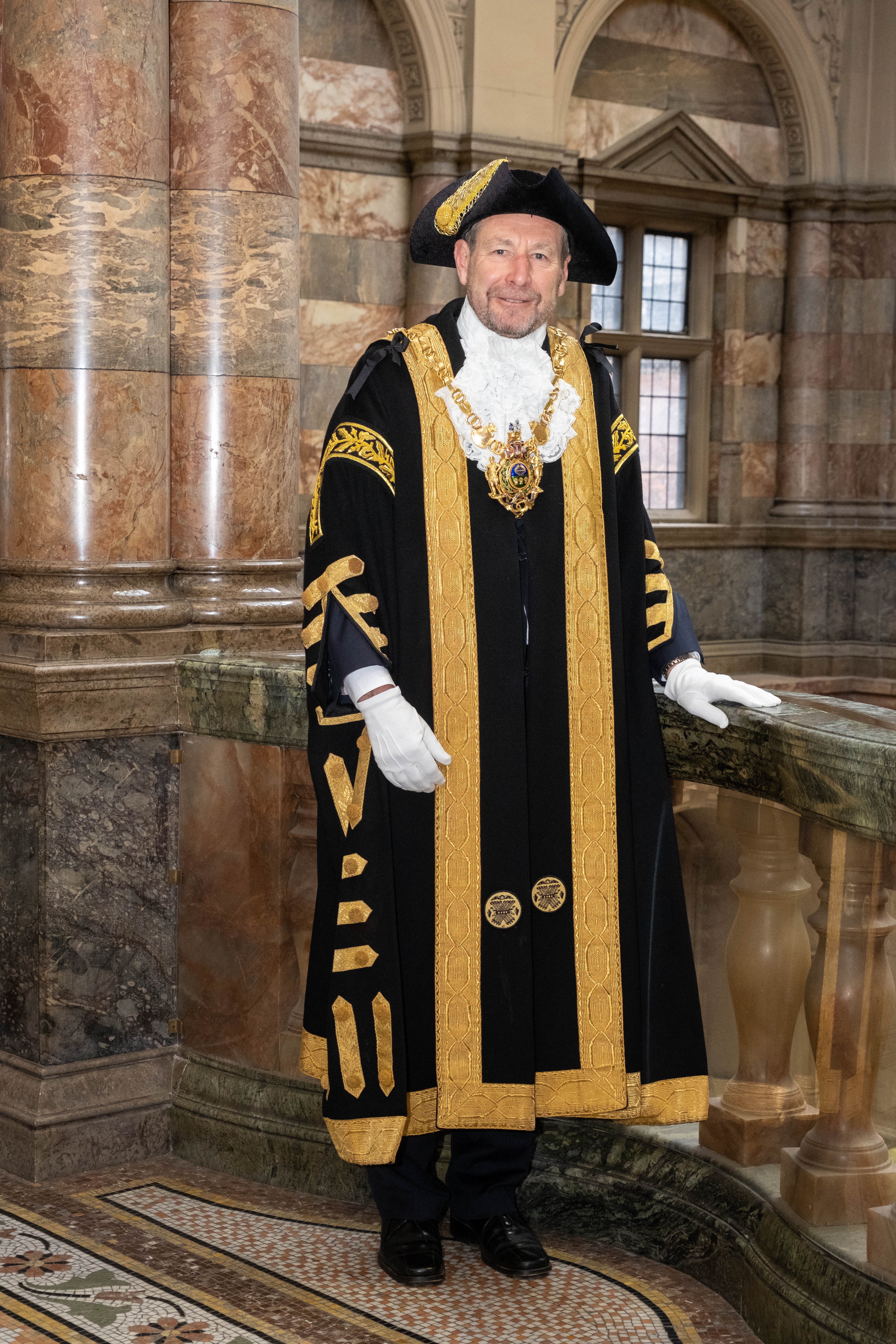 Right Worshipful Lord Mayor of Sheffield, Colin Ross, in his official Lord Mayor's robe, in the Town Hall