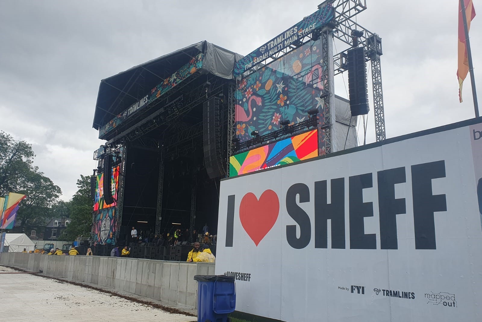 A stage with a sign that says I heart Sheff