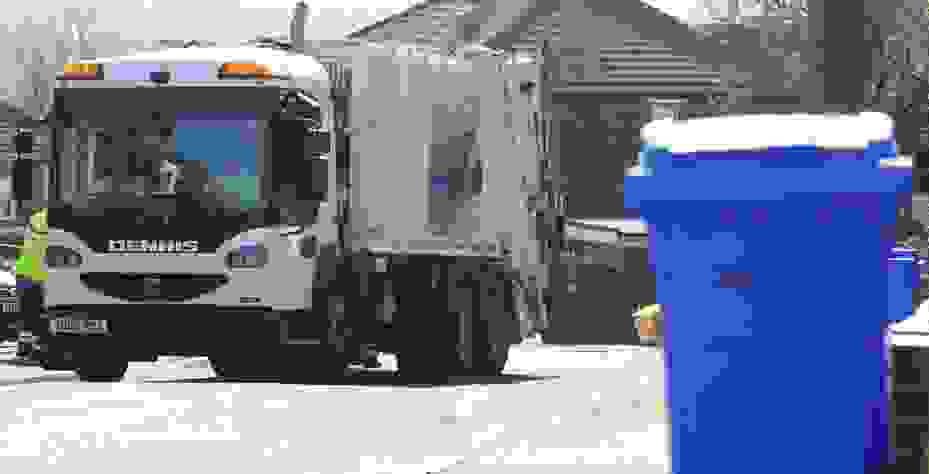 bin lorry and blue bin
