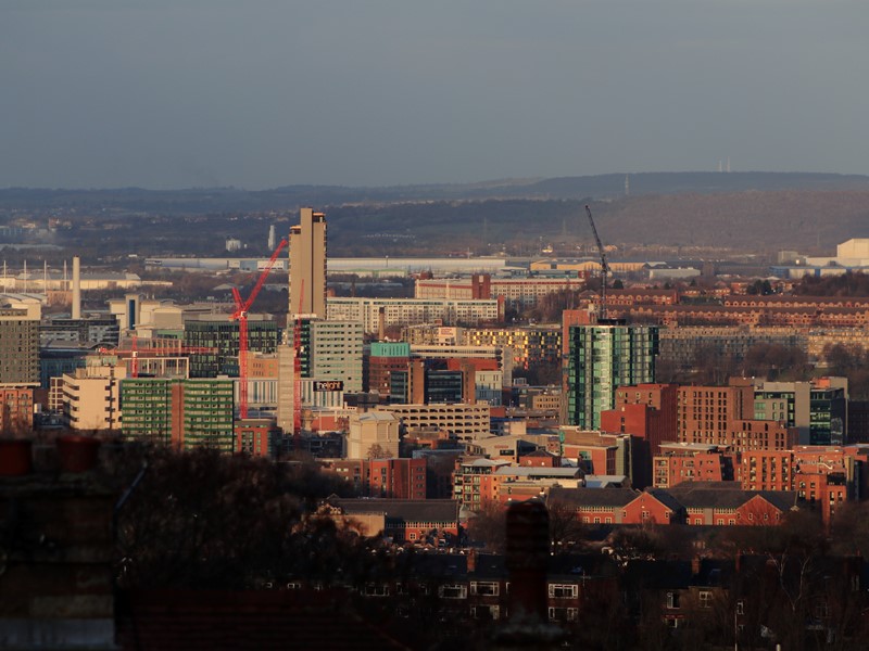 Sheffield skyline showing buildings and scenery