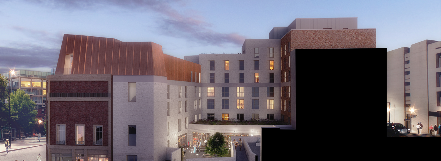 Artistic impression of the Radisson Blu hotel courtyard in Sheffield