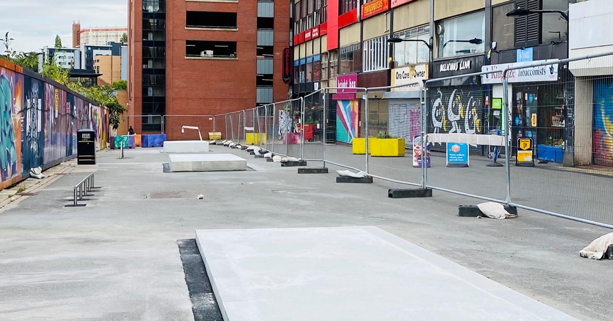 Concrete skate boarding ramps on street