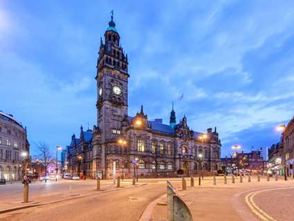 Sheffield Town Hall in Sheffield city centre at night