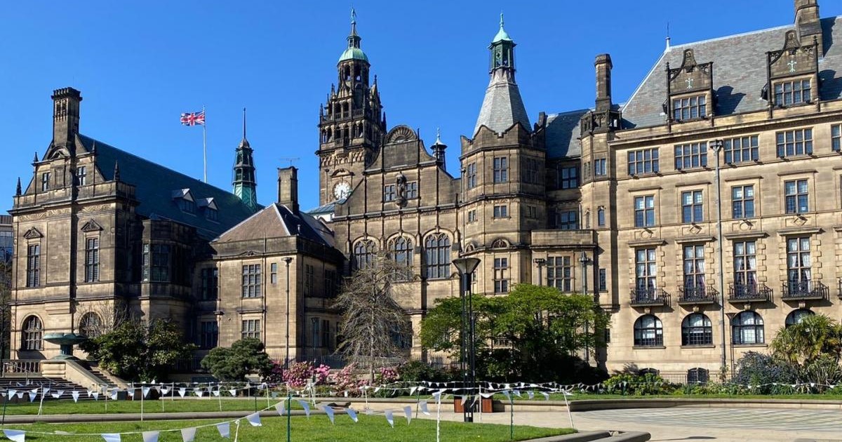 Sheffield City Council Town Hall and blue, sunny skies