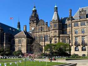 Sheffield Town Hall with blue sky