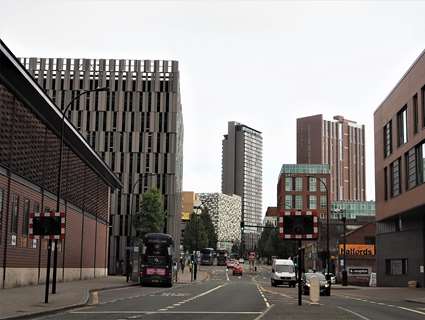 Looking down Eyre street featuring Sheffield buildings
