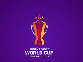 Rugby League World Cup trophy on purple background