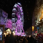 Big wheel on Fargate in Sheffield dressed with Christmas lights