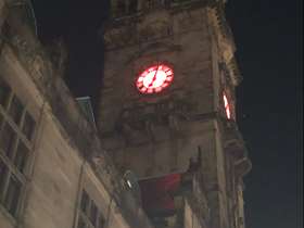Sheffield Town Hall Clock Face Lit Red
