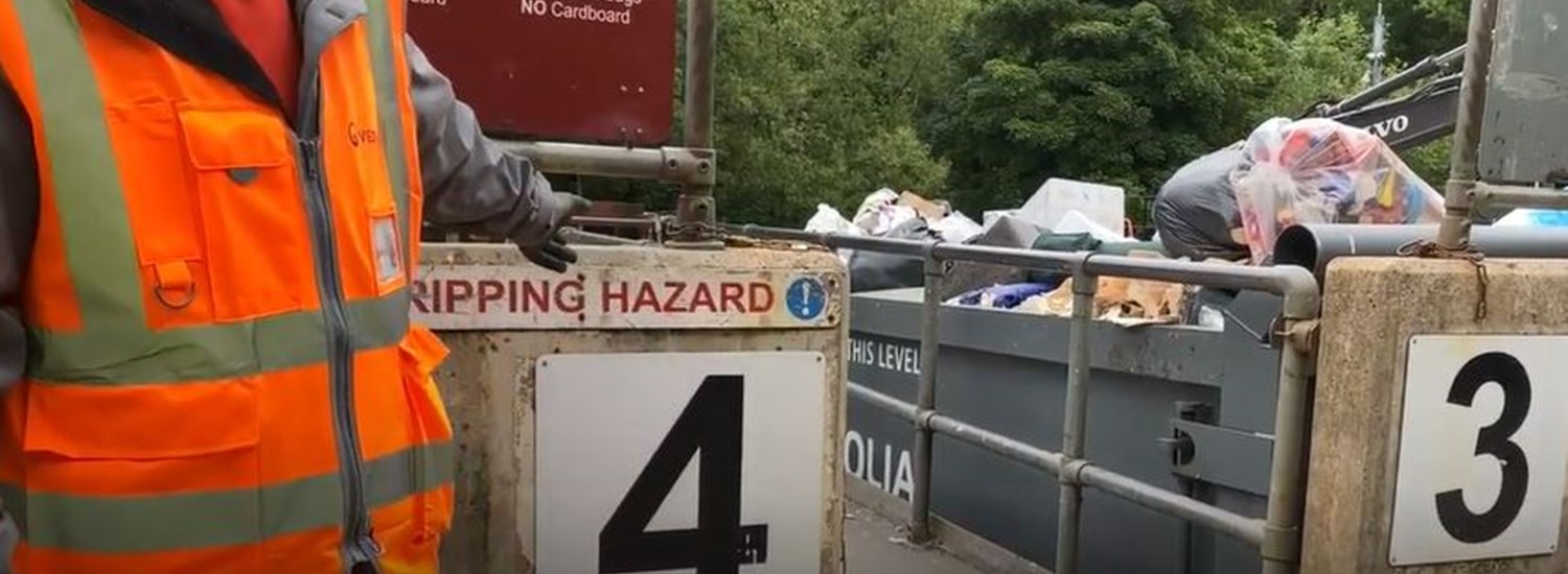 Crates of waste at a household waste recycling centre