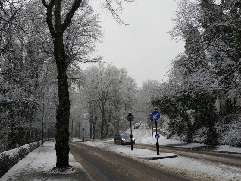 Snowy Rivelin Valley Road in Sheffield