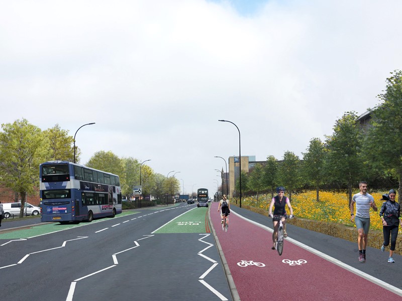 Visualisation of cycle lane on Attercliffe Common