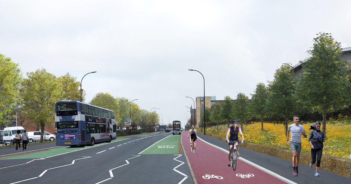 Visualisation of cycle lane on Attercliffe Common