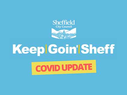 Keep Goin Sheff in pale blue and white with red wording on yellow background saying 'Covid update'