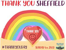 Thank you Sheffield with an illustration of a rainbow