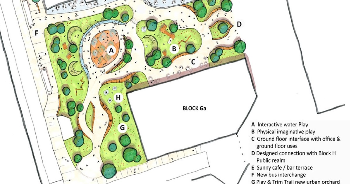 design sketch of the park with numbered locations