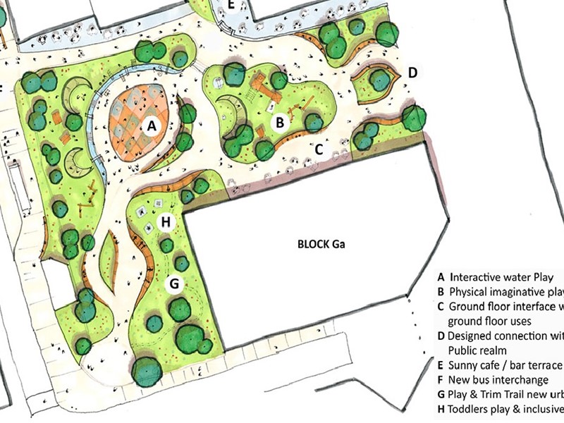 design sketch of the park with numbered locations