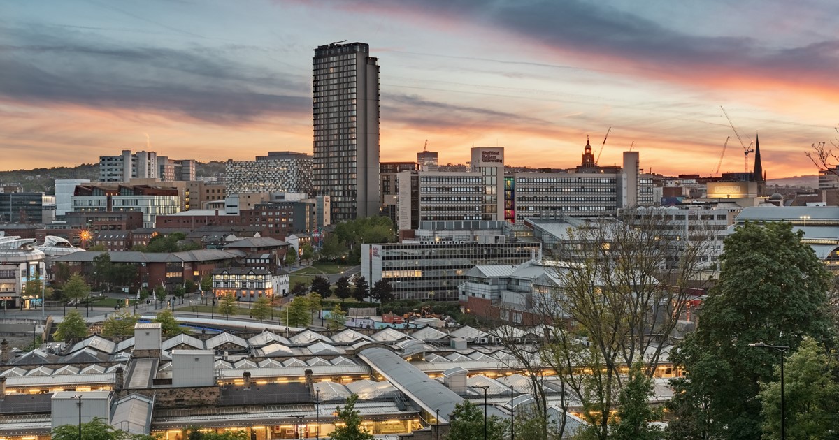 Sheffield at dusk with view from South Street Park 