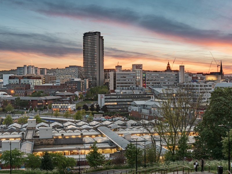 Sheffield city centre at night