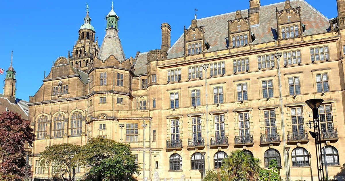 Town Hall stands under a blue sky