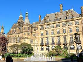 Town hall and peace gardens in the sunshine