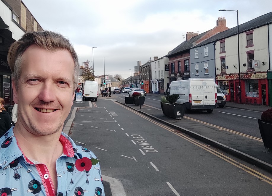 Councillor Paul Turpin pictured in the shopping area of Broomhill