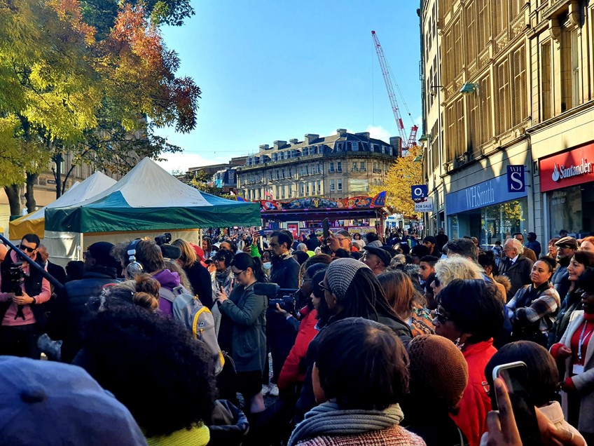 Crowds gather at the African-Caribbean Market in Sheffield City Centre
