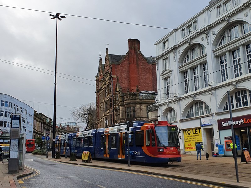 Supertram on Sheffield High Street