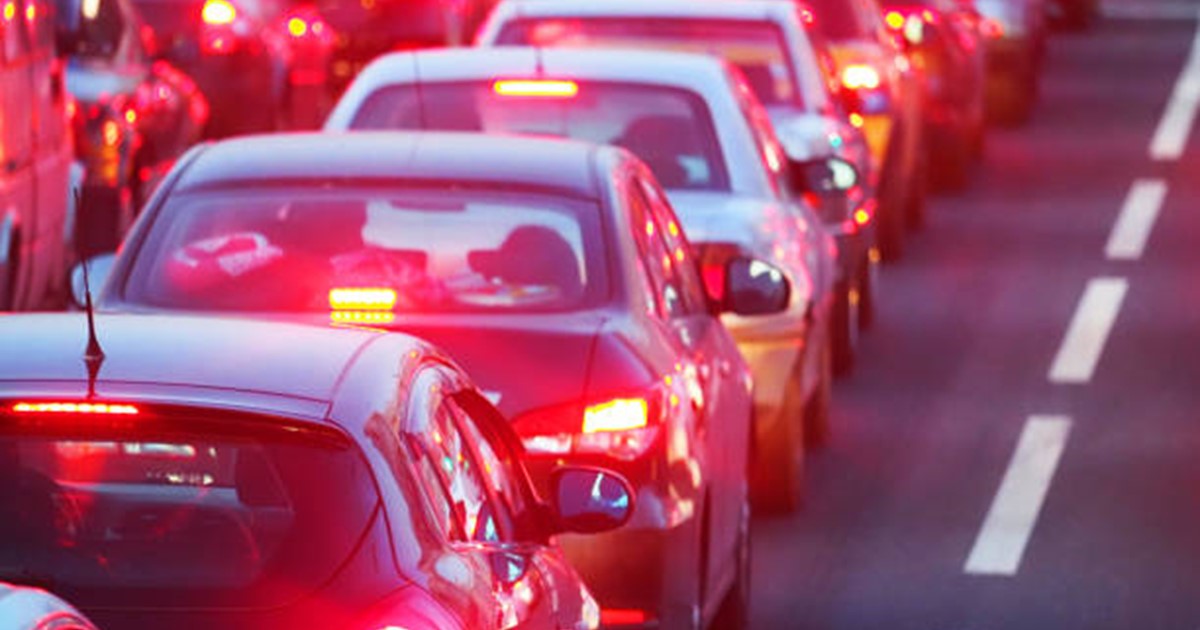 Cars queuing in traffic
