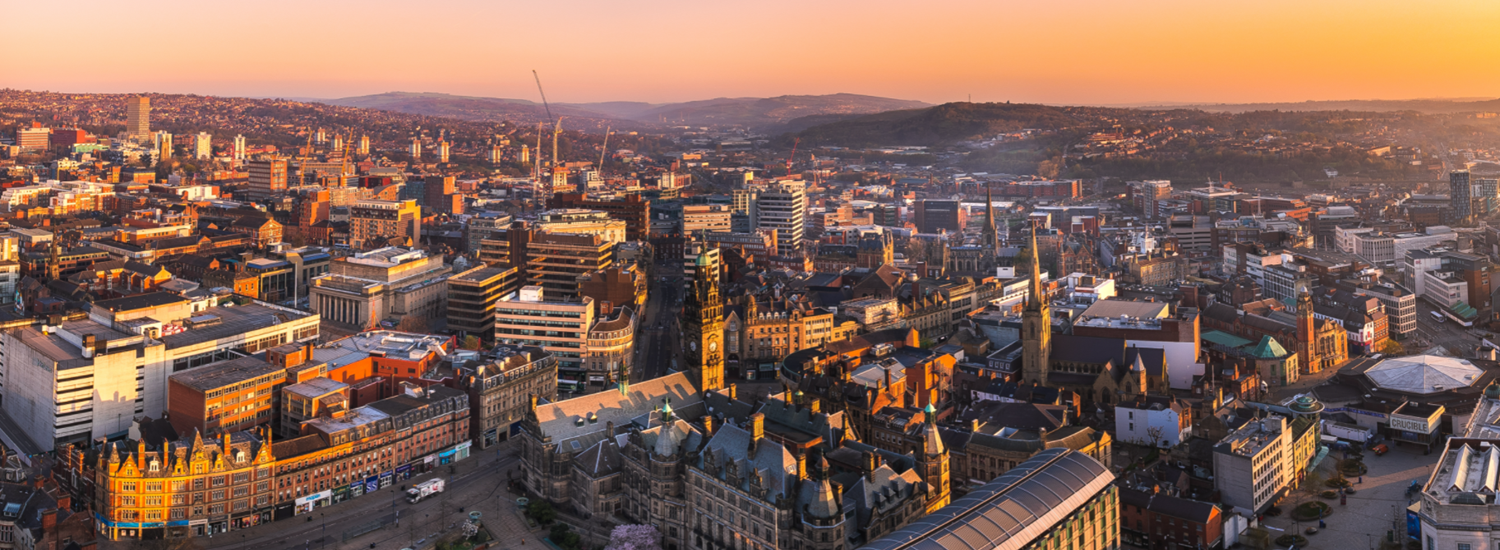 Sheffield city skyline at dusk