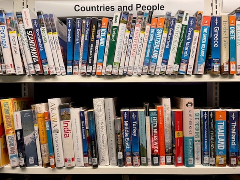 2 rows of colourful books with title 'Countries and People'