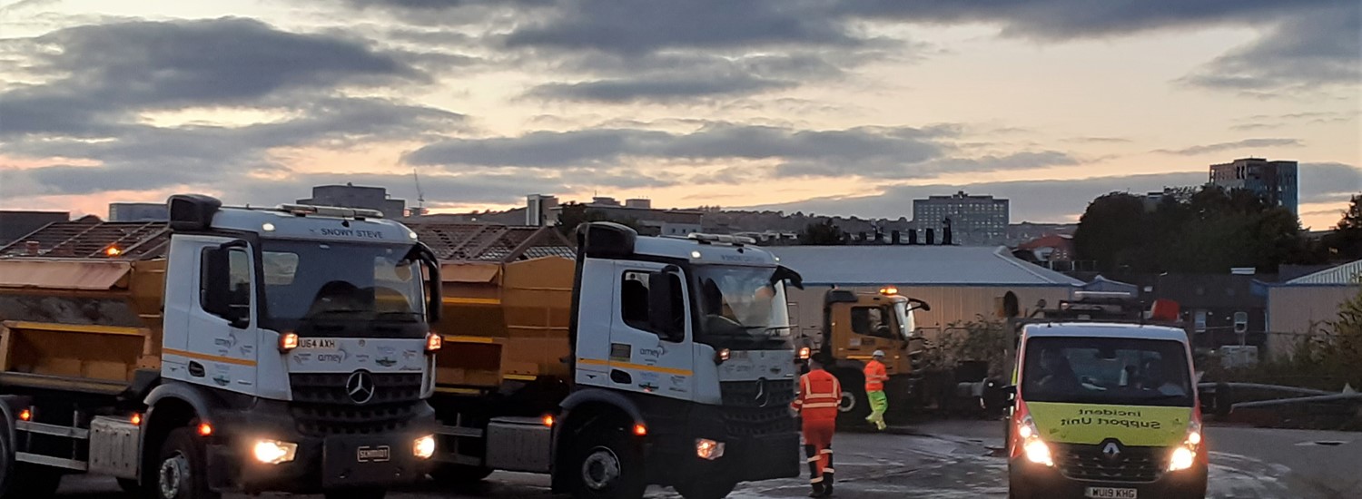 Gritting lorries at Olive Grove Depot, Sheffield