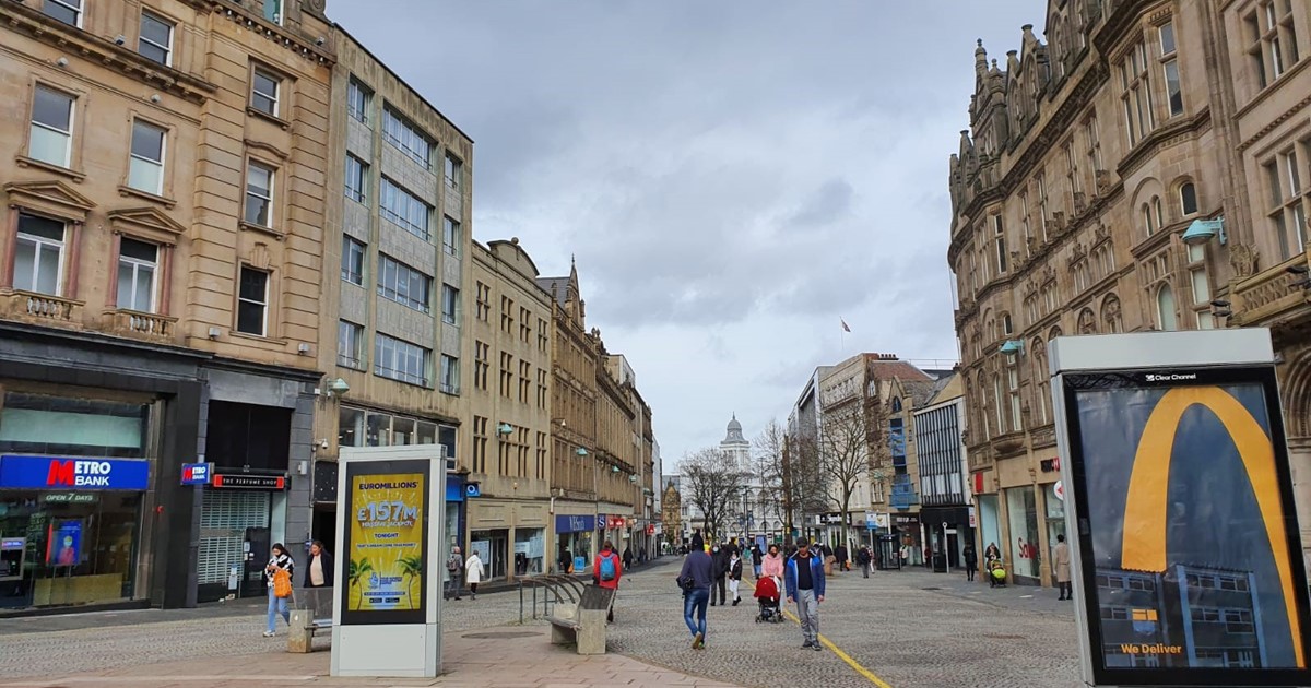City centre high street with shops
