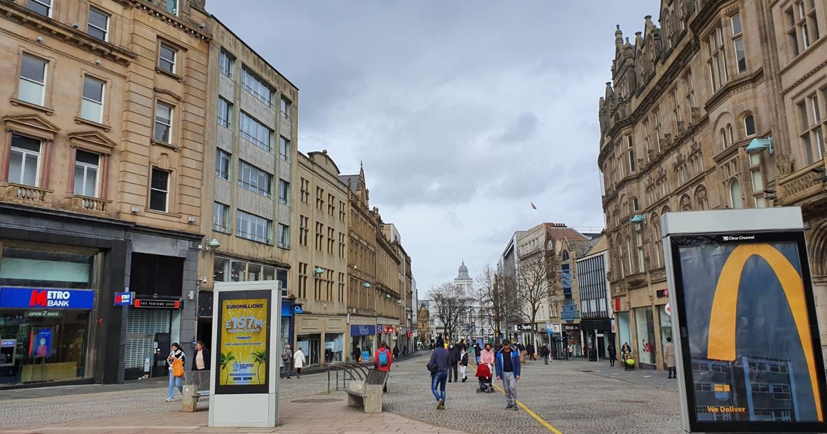 City centre high street with shops 