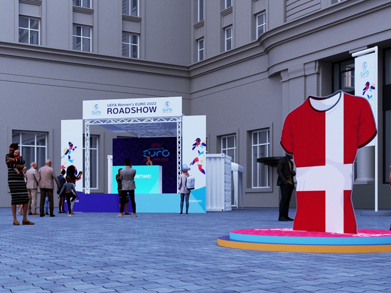 Impression of the stage and large shirt for UEFA Women's EURO 2022 Roadshow event