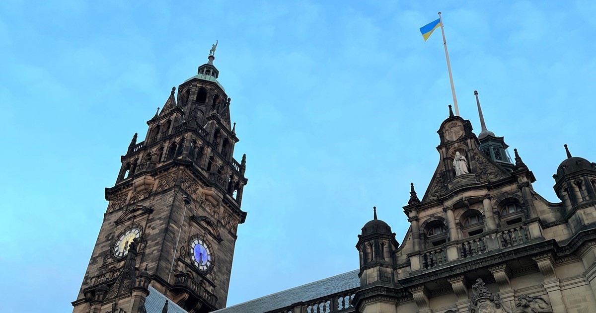 Ukraine Flag above Sheffield Town Hall