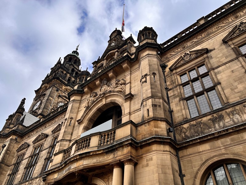 The flag flying at half-mast at Sheffield Town Hall following the death of Her Majesty Queen Elizabeth