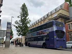 First bus picks up passengers in Sheffield 