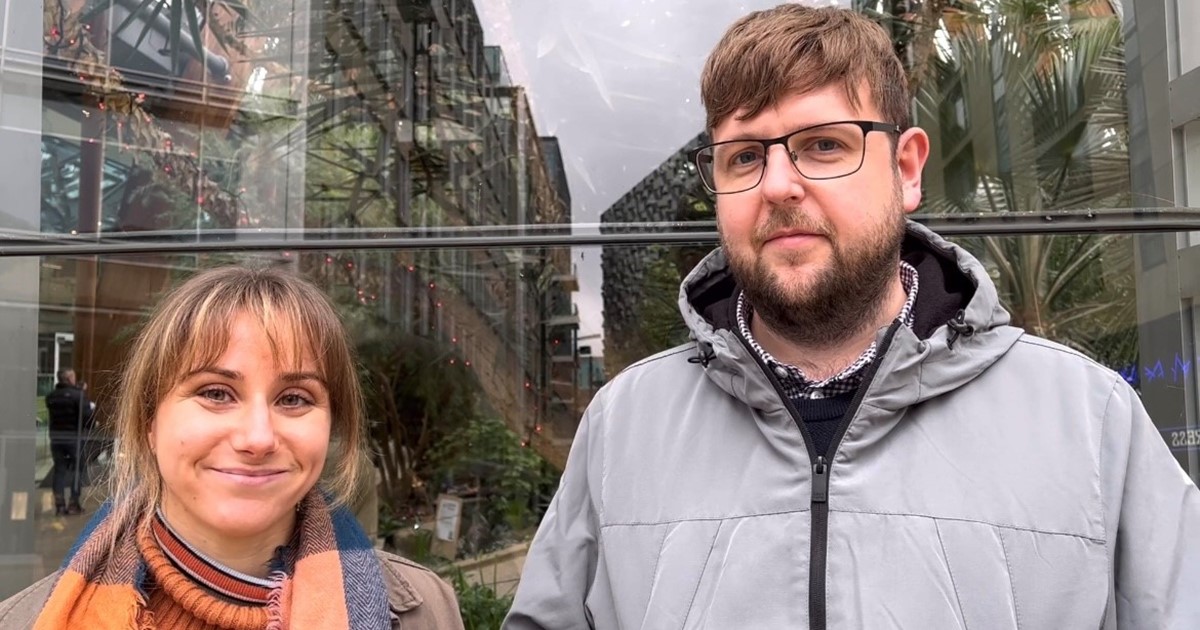 Kirsty on the left and Matt on the right standing outside the Winter Garden