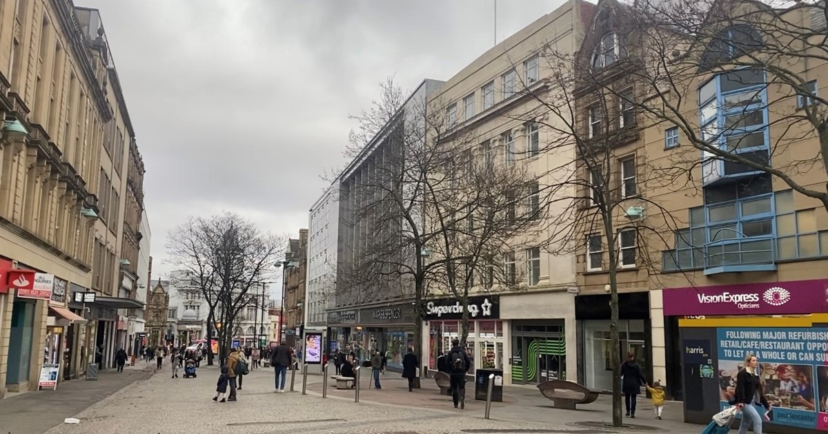 A street scene capturing Fargate in Sheffield