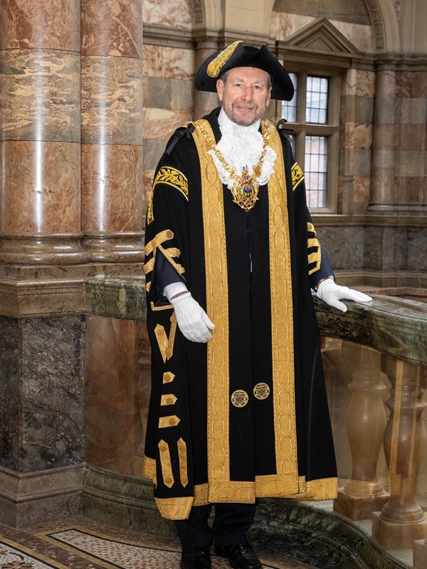 Right Worshipful Lord Mayor of Sheffield, Colin Ross, in his official Lord Mayor's robe, in the Town Hall