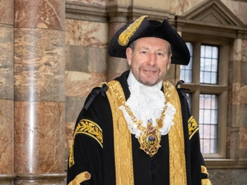 Right Worshipful Lord Mayor of Sheffield, Colin Ross, in his official Lord Mayor's robe, in the Town Hall