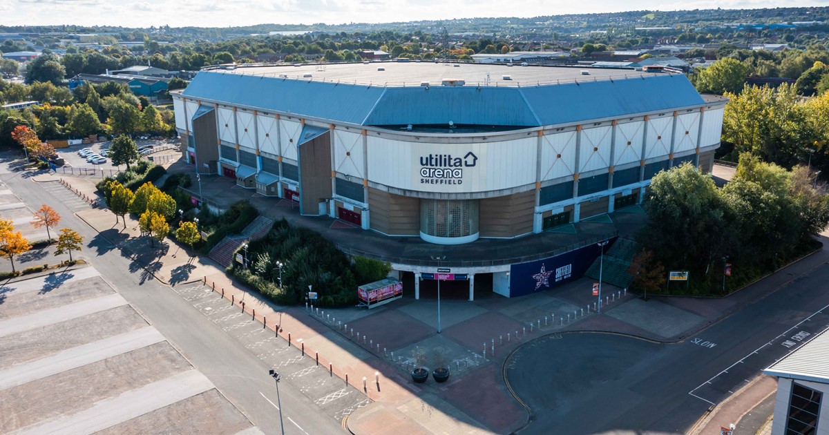 Sheffield Arena pictured from above on a sunny day.