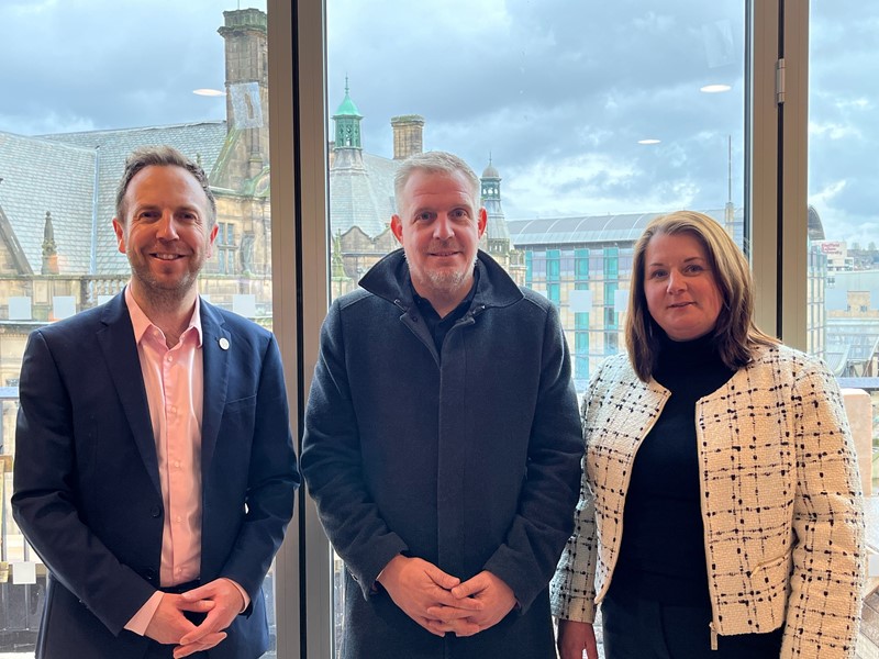 (From left to right) Cllr Ben Miskell, Chair of the Transport, Regeneration and Climate Committee, Andrew Davison, Project Director at Queensberry, and Valerie Donaldson, General Manager of Radisson Blu Sheffield.
