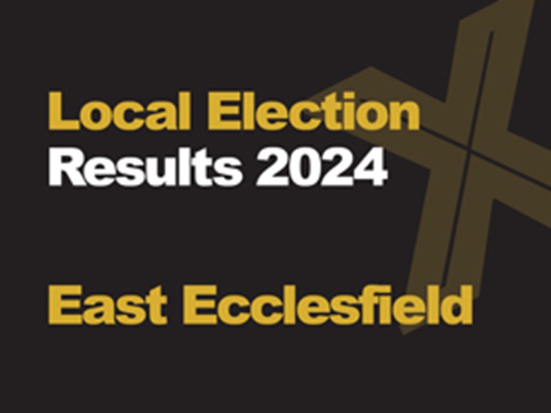 A black background with a light brown X, written across it is Local Election in green with results 2024 in white, underneath that is written East Ecclesfield in green